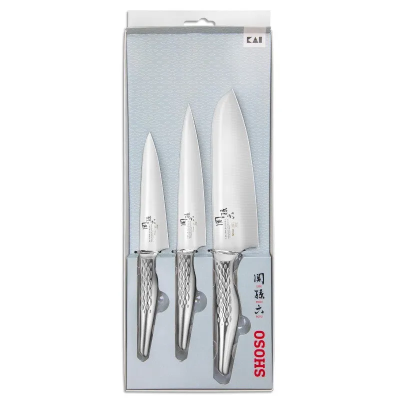 Set of 3 Japanese Knives Office Utility and Santoku - Seki Magoroku Collection - KAI