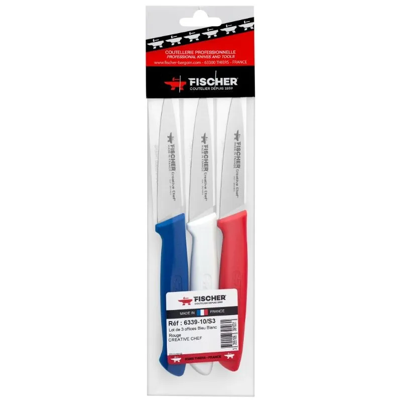 Set of 3 Office Knives Blue White Red - FISCHER