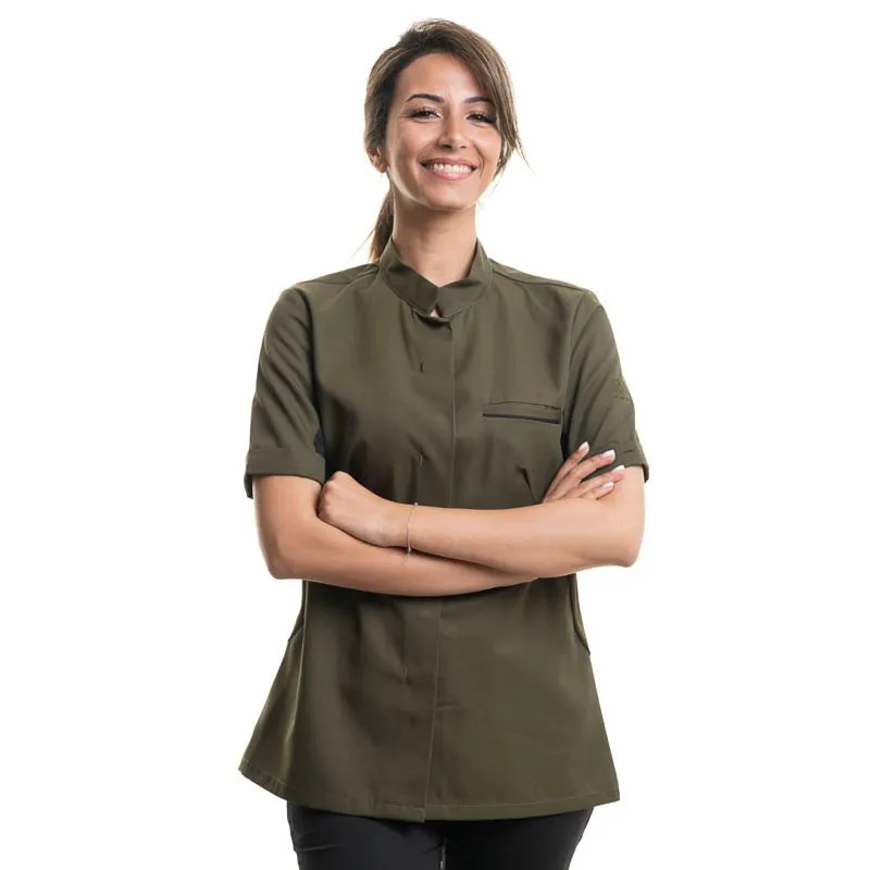 Short Sleeve Kitchen Coat ESCALE Olive/Black - ROBUR