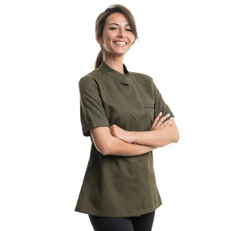 Short Sleeve Kitchen Coat ESCALE Olive/Black - ROBUR