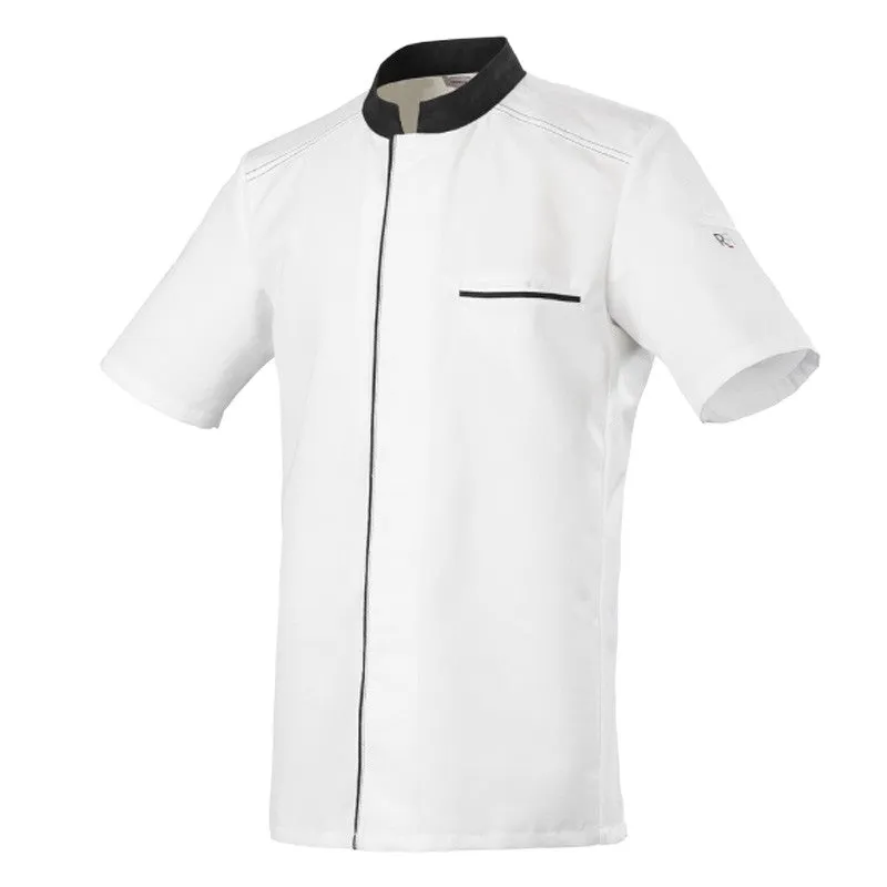 Short Sleeve Kitchen Coat with Mocha Piping Abax - ROBUR