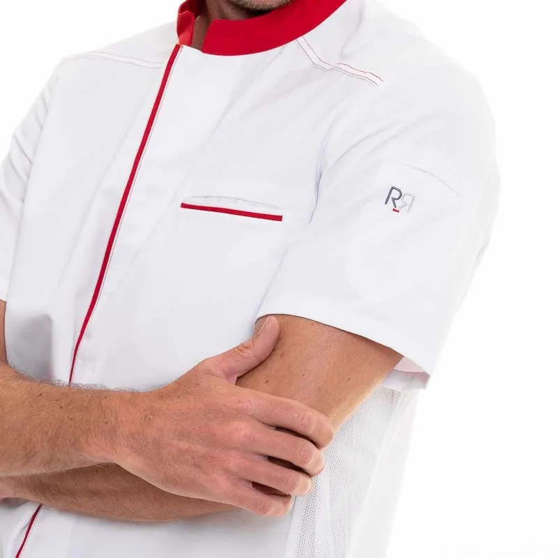 Short Sleeve Kitchen Coat with Red Piping Abax - ROBUR