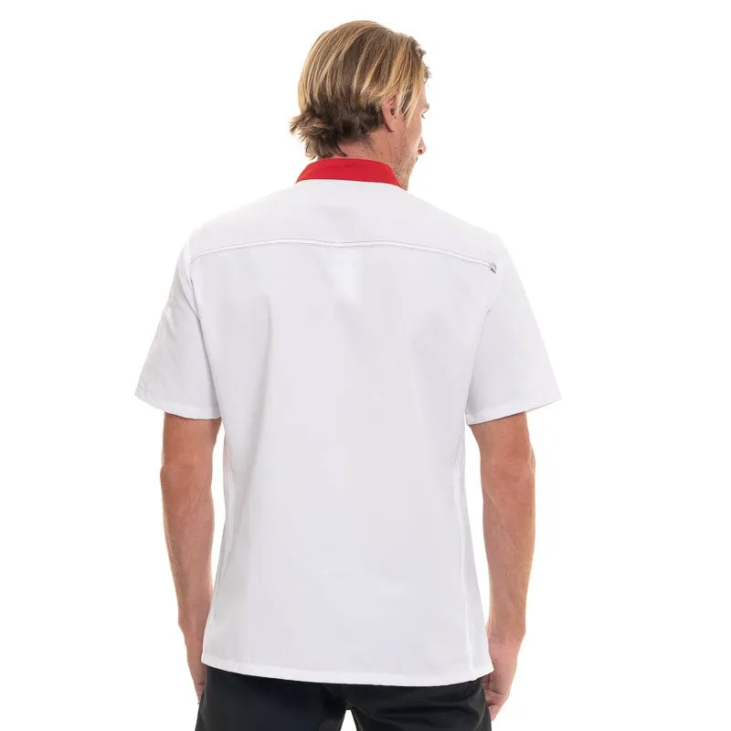 Short Sleeve Kitchen Coat with Red Piping Abax - ROBUR