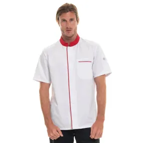 Short Sleeve Kitchen Coat with Red Piping Abax - ROBUR