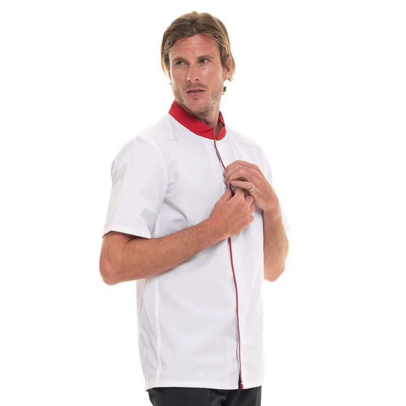 Short Sleeve Kitchen Coat with Red Piping Abax - ROBUR