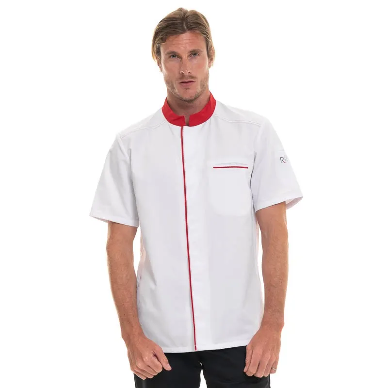 Short Sleeve Kitchen Coat with Red Piping Abax - ROBUR