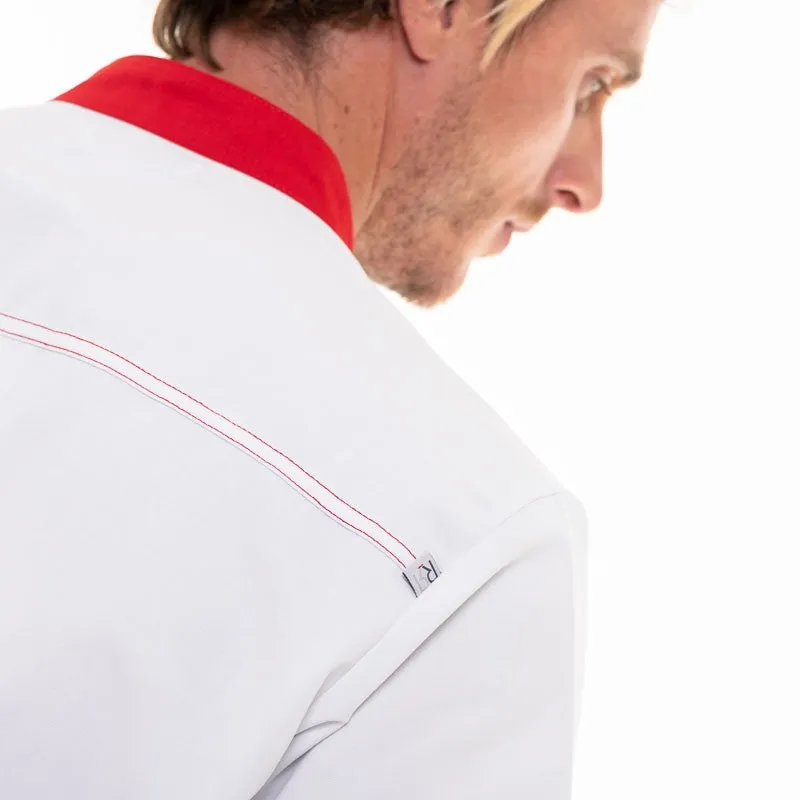 Short Sleeve Kitchen Coat with Red Piping Abax - ROBUR