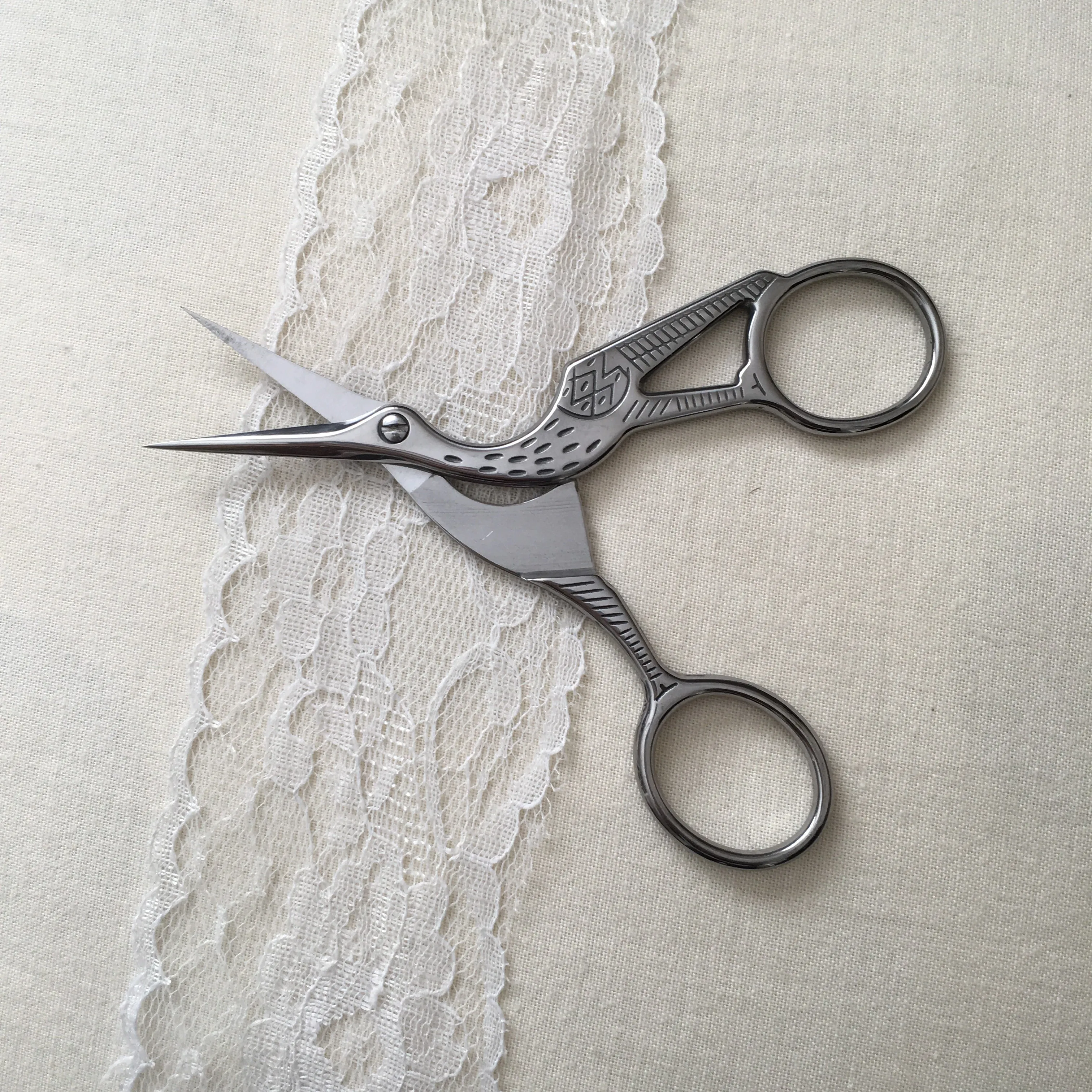 Silver Colored Stork Antique Style Stainless Steel Embroidery Scissors