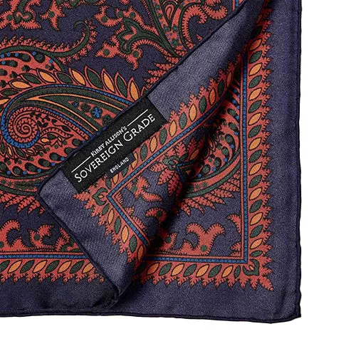 Sovereign Grade 100% Silk Large Paisley Navy Pocket Square