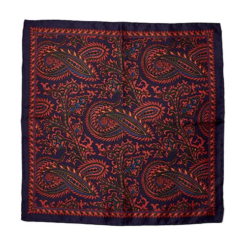 Sovereign Grade 100% Silk Large Paisley Navy Pocket Square