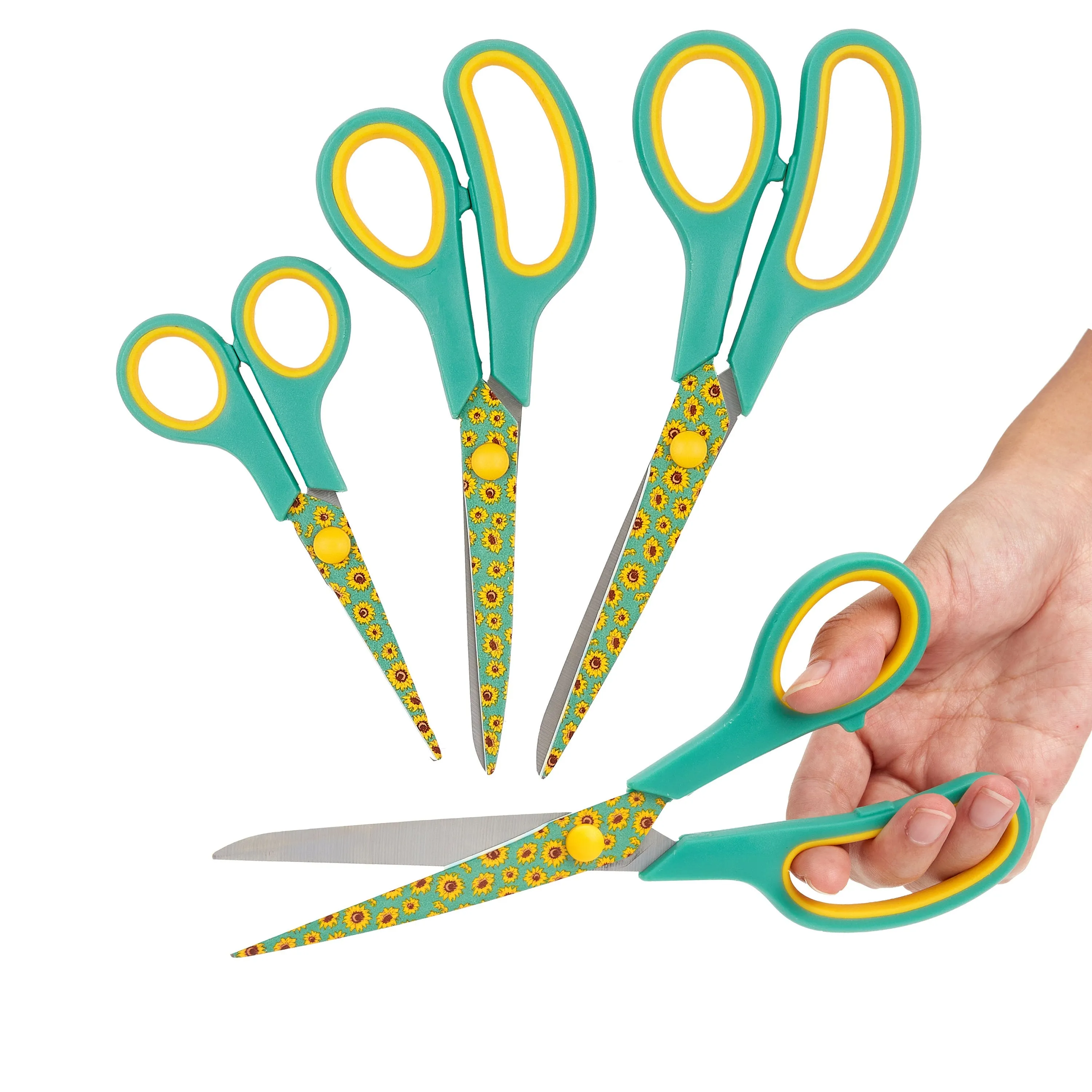 Special Gift Box Soft Grip Sunflowers Scissors Set - 3 Sizes - Handmade Fabric Case - All-Purpose Crafts, Office & School - Stainless Steel