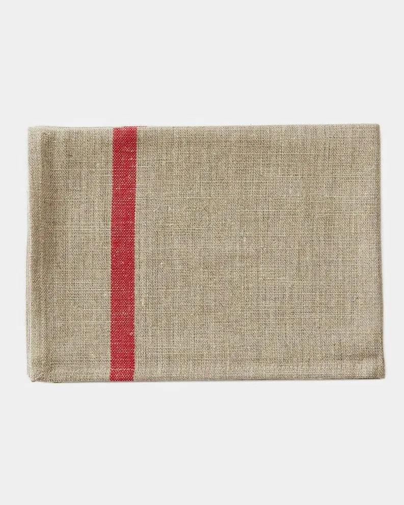 Thick Linen Kitchen Cloth: Natural with Red Stripe