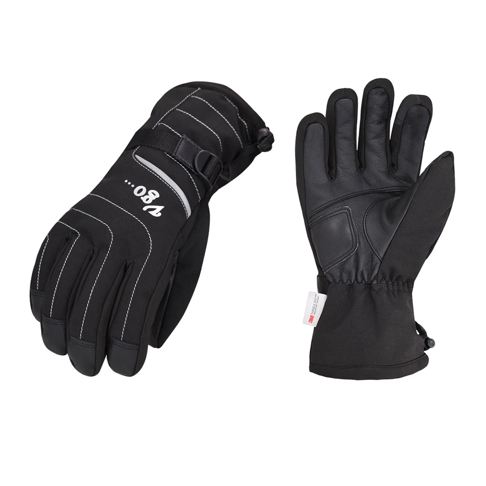 VGO 2 Pairs -20℃/-4℉ or Above 3M Thinsulate G8 Goatskin Leather Skiing Gloves (Purple/Black, SF-GA2444FW)