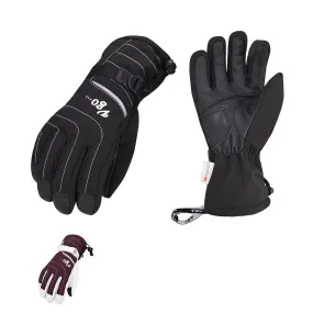 VGO 2 Pairs -20℃/-4℉ or Above 3M Thinsulate G8 Goatskin Leather Skiing Gloves (Purple/Black, SF-GA2444FW)