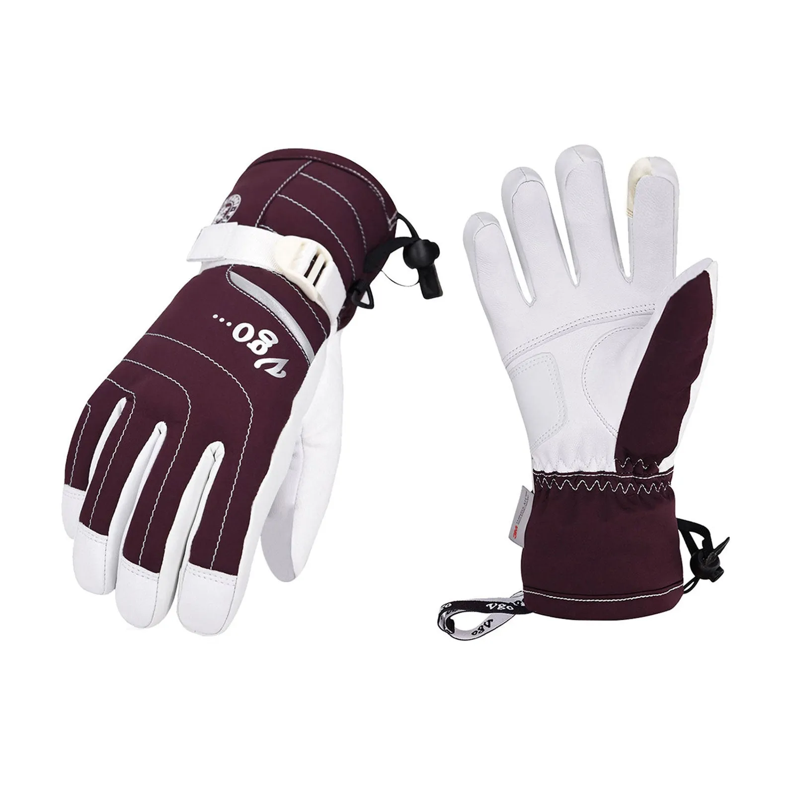 VGO 2 Pairs -20℃/-4℉ or Above 3M Thinsulate G8 Goatskin Leather Skiing Gloves (Purple/Black, SF-GA2444FW)