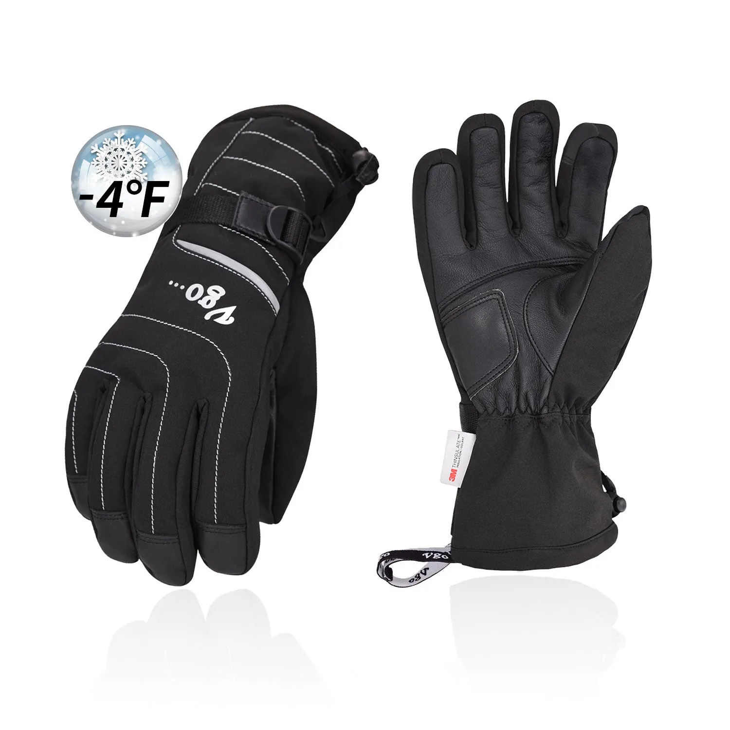 VGO 2 Pairs -20℃/-4℉ or Above 3M Thinsulate G8 Goatskin Leather Skiing Gloves (Purple/Black, SF-GA2444FW)