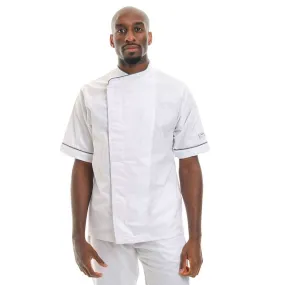 White Chef Coat with Dark Gray Piping Short Sleeve - MANELLI