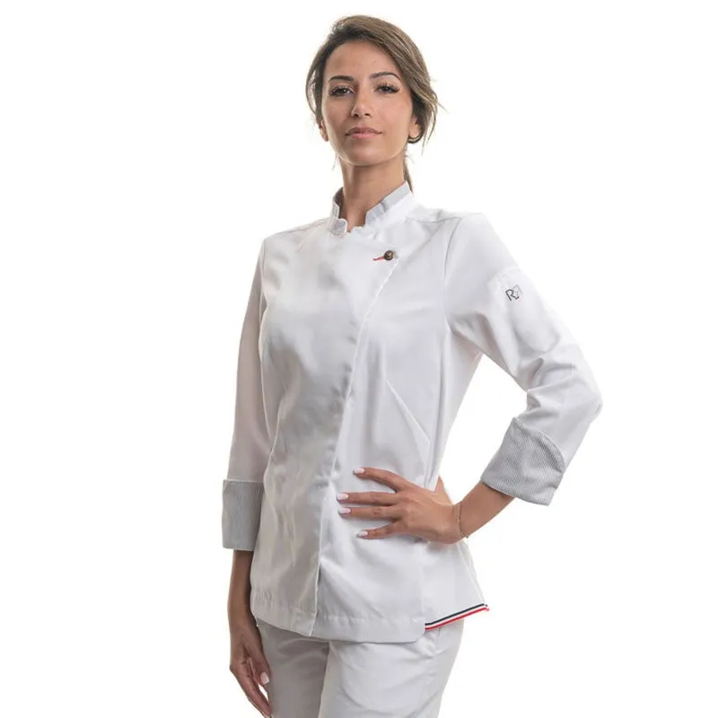 White Long Sleeve Kitchen Coat - LEONIE - ROBUR