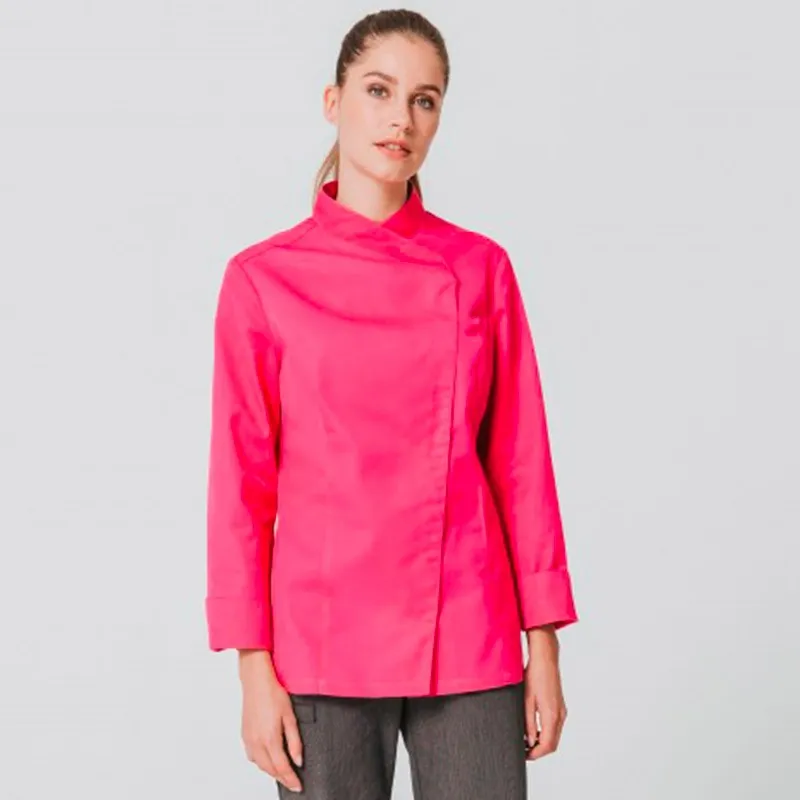 Women Pink Kitchen Coat with Kimono Collar  - MOLINEL